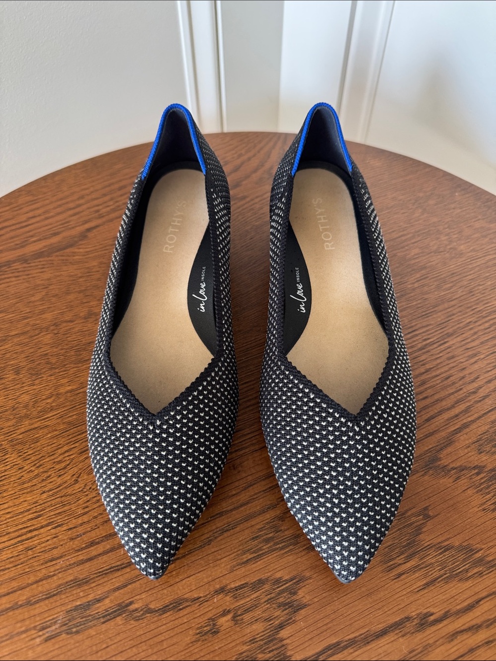 Rothy's Black & Metallic Dot Pointed Knit Heel